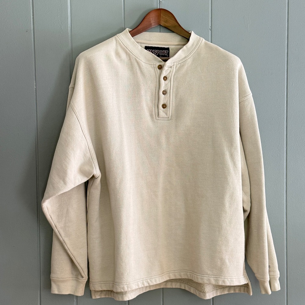 Jansport Cream Button-Front Henley Pullover